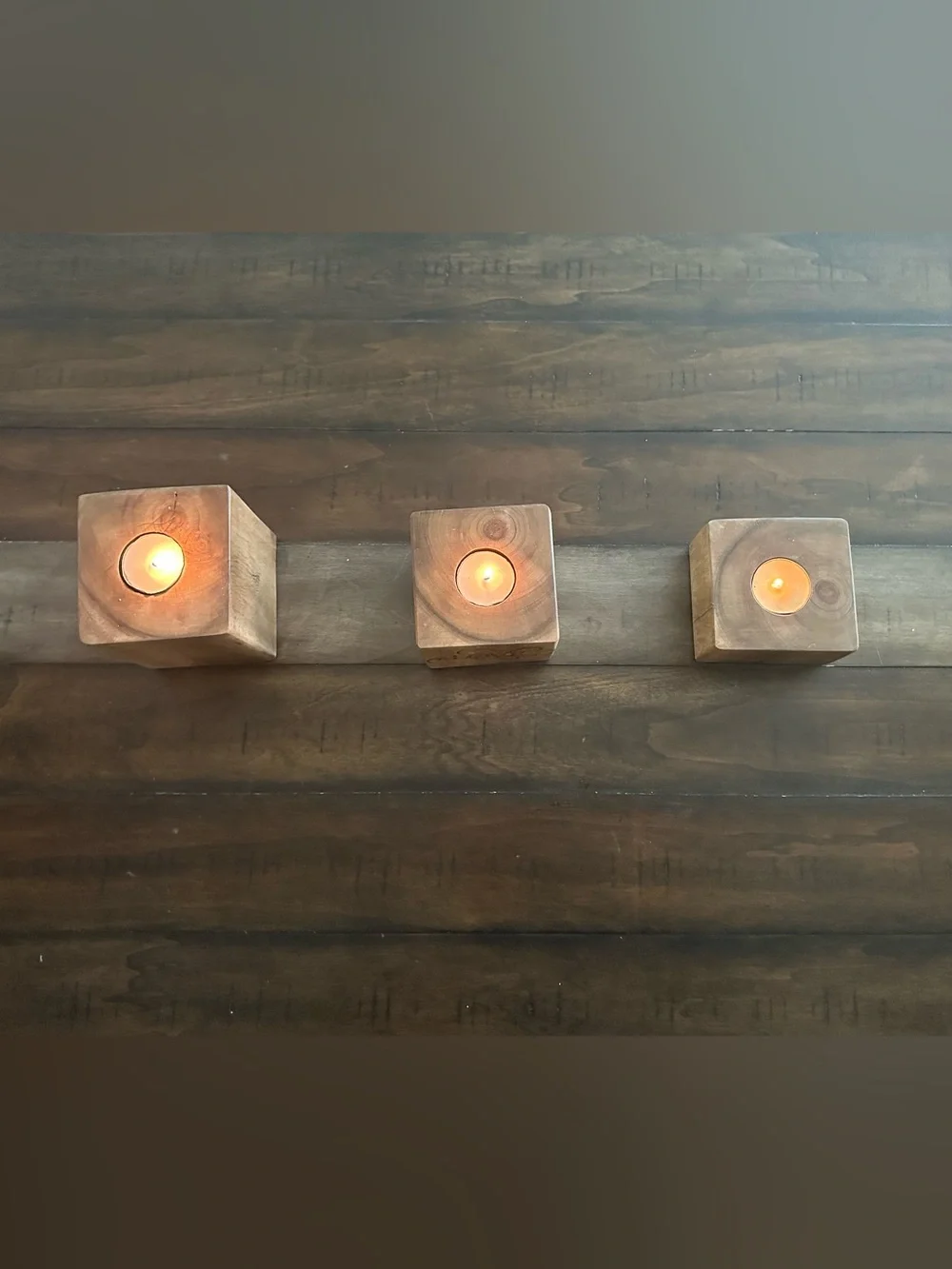 Handcrafted Set of 3 Wooden Block Tealight Candle Holders by John 3:16 Carpenter